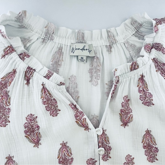 Wonderly Womens Top Blouse Raglan Sleeves Gathered to Neck Size Medium Vee Neck - Picture 5 of 16